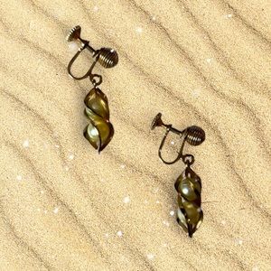 Vintage Screw On “Faux Pearl Enclosed Gold Tone Earrings”